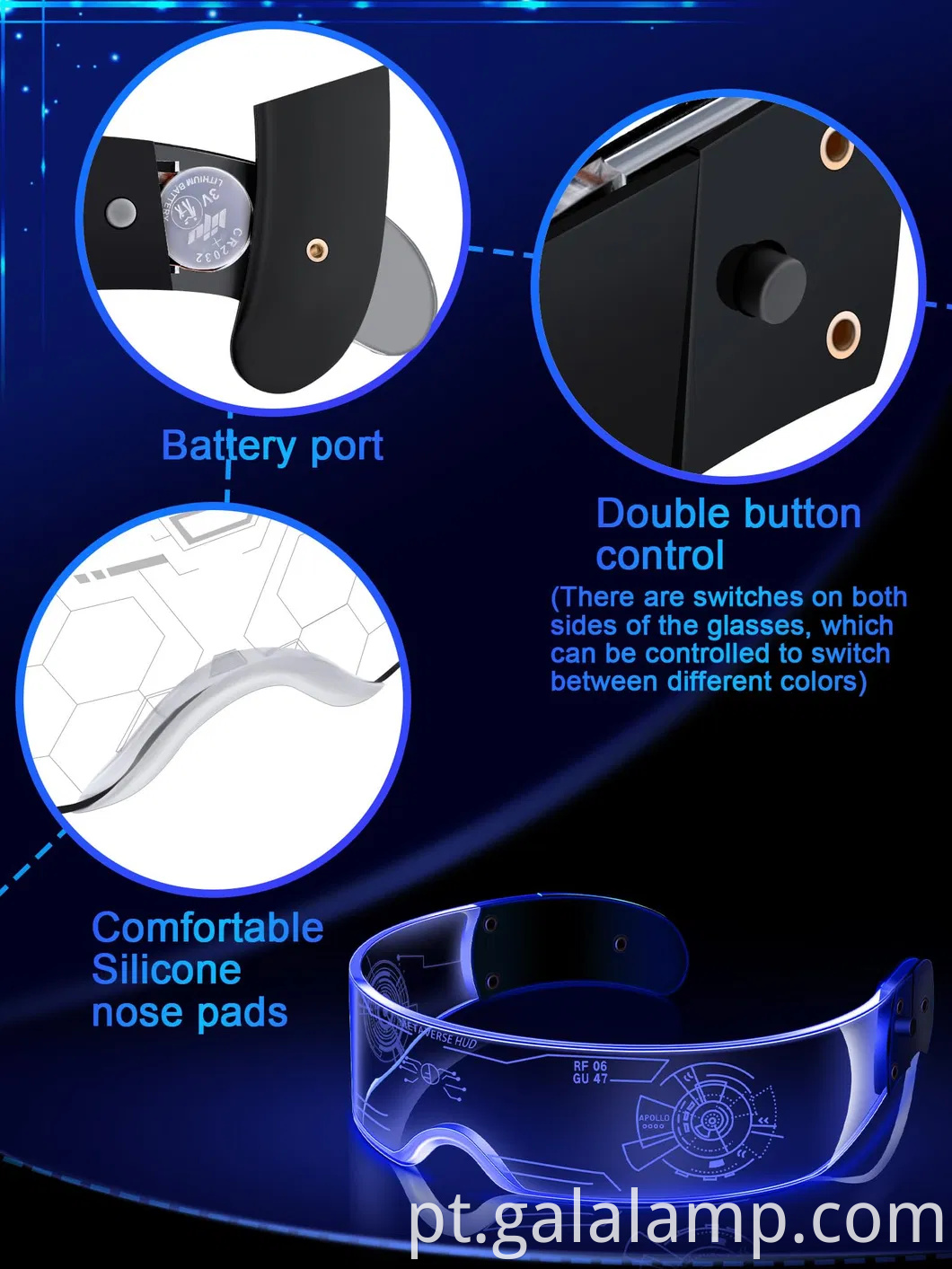 Óculos coloridos de visão noturna led